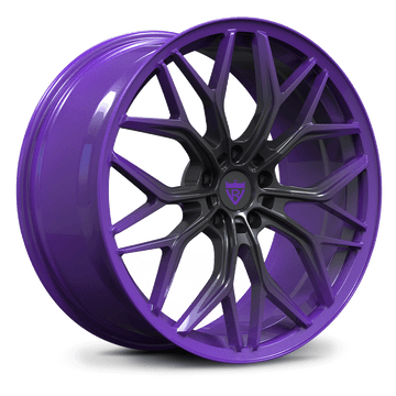 Custom forged monoblock wheel in purple and black design, suitable for Dodge Durango, featuring intricate spoke pattern.